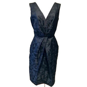 LIda Baday Sheath Dress Black Textured V Neck Pleat Sleeveless Pockets 10 M